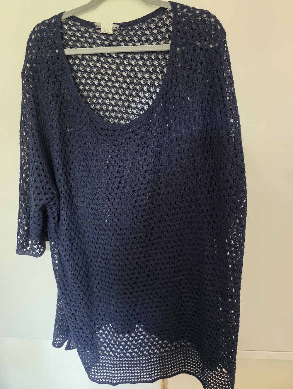 Catherines 3/4 Sleeve Navy Blue Open Knit Acrylic Tunic Sweater Size 4X Boho